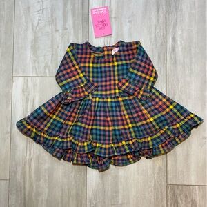 NWT RuffleButts Harvest Rainbow Gingham High-Low Ruffled Tunic, size 3-6 Months